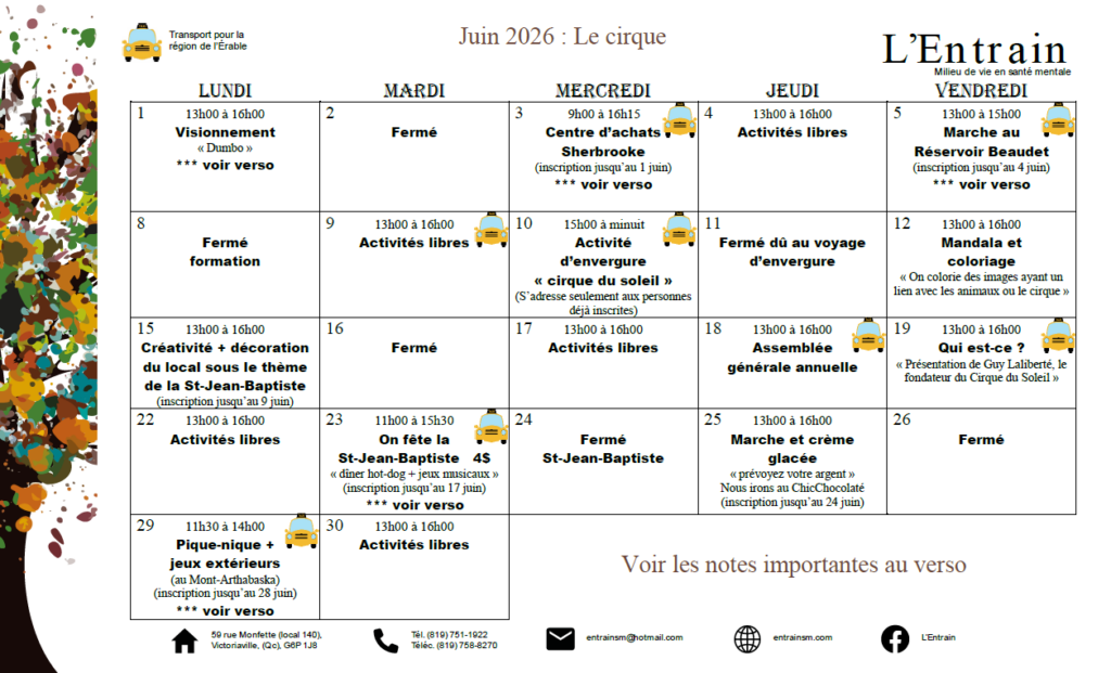 Calendrier de juin