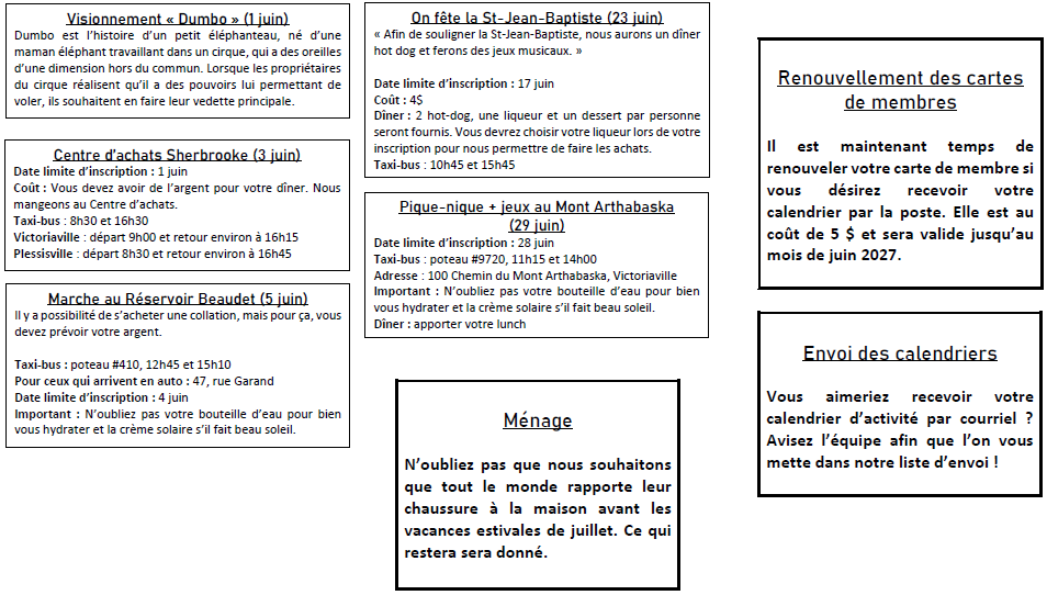 Calendrier de juin