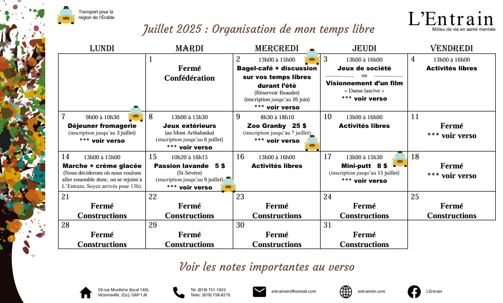 Calendrier des activites de juin