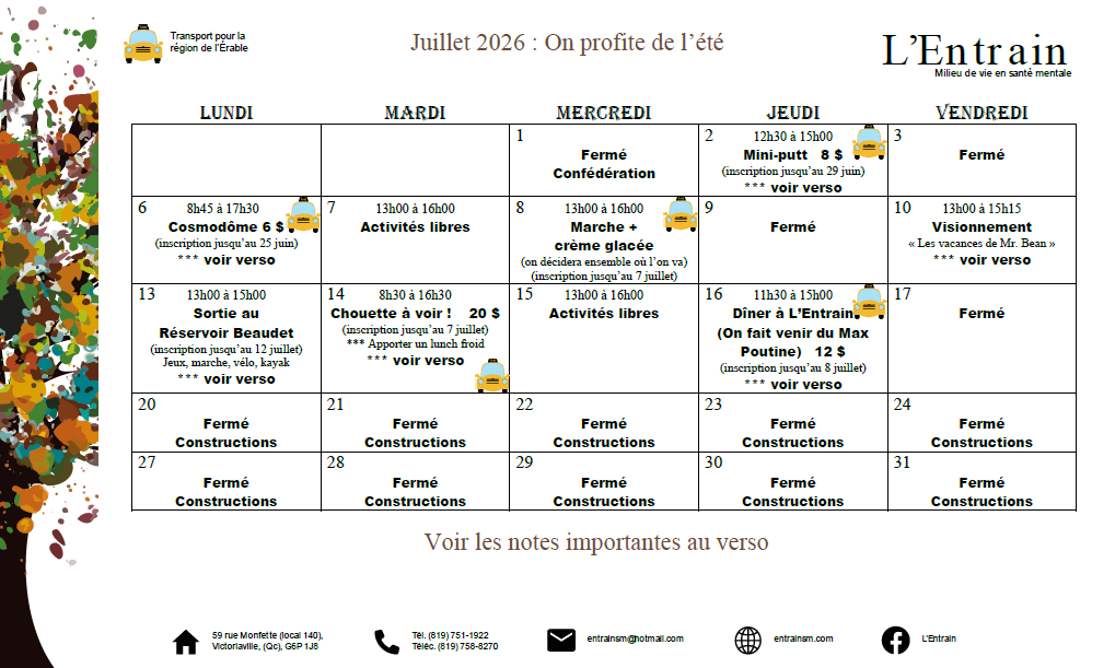 Activités de juillet 2026