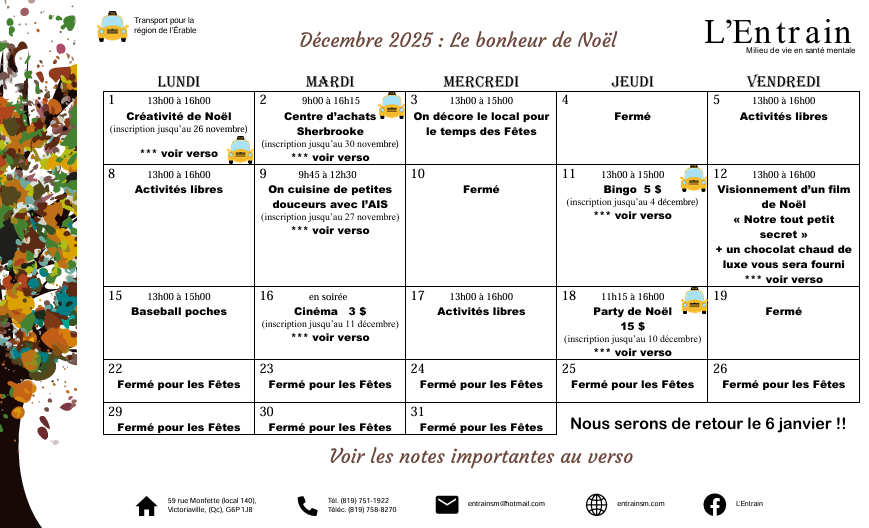Activités de décembre 2025